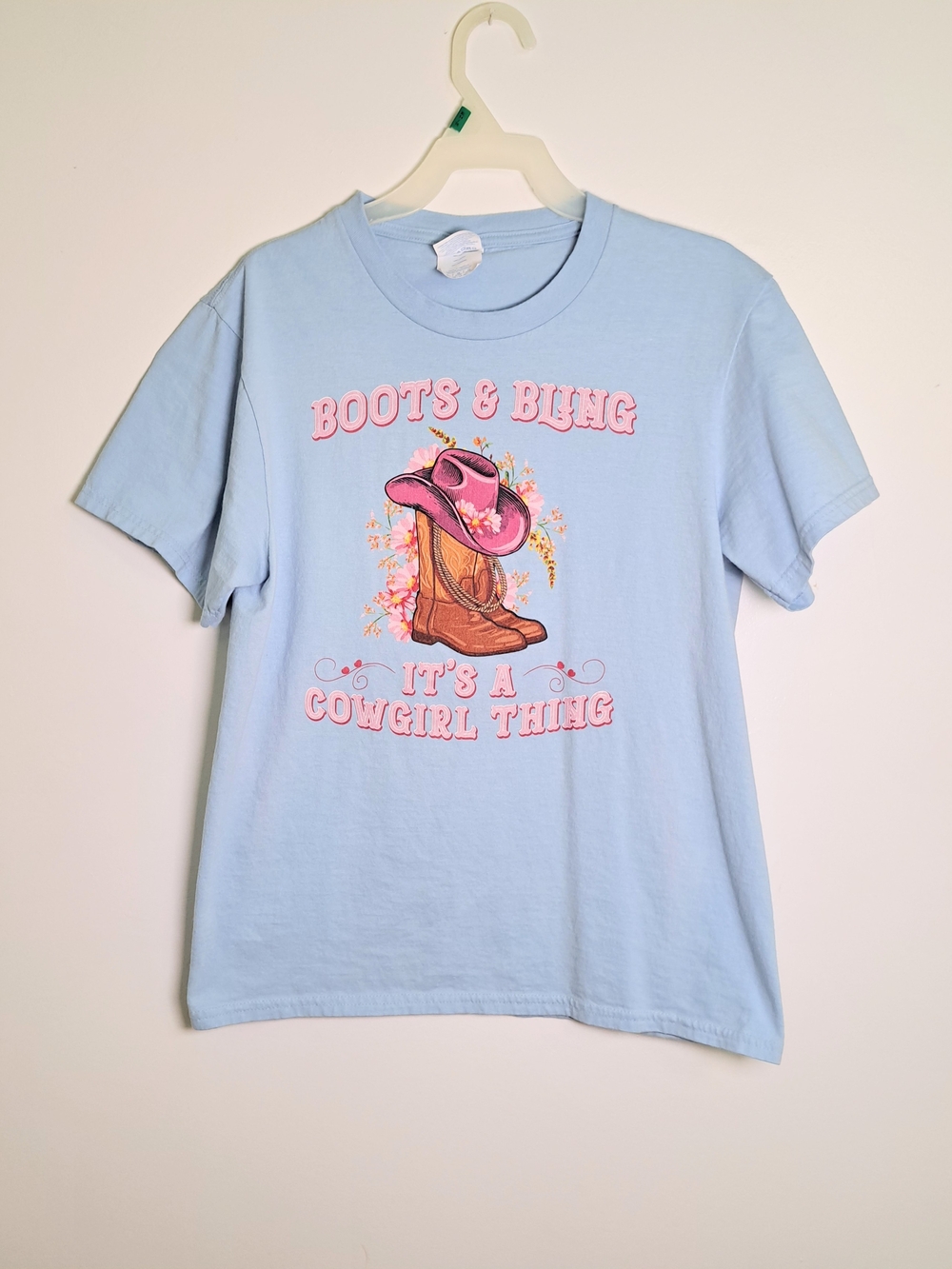 Graphic Cowgirl Tee for Kids - Light Blue Youth L